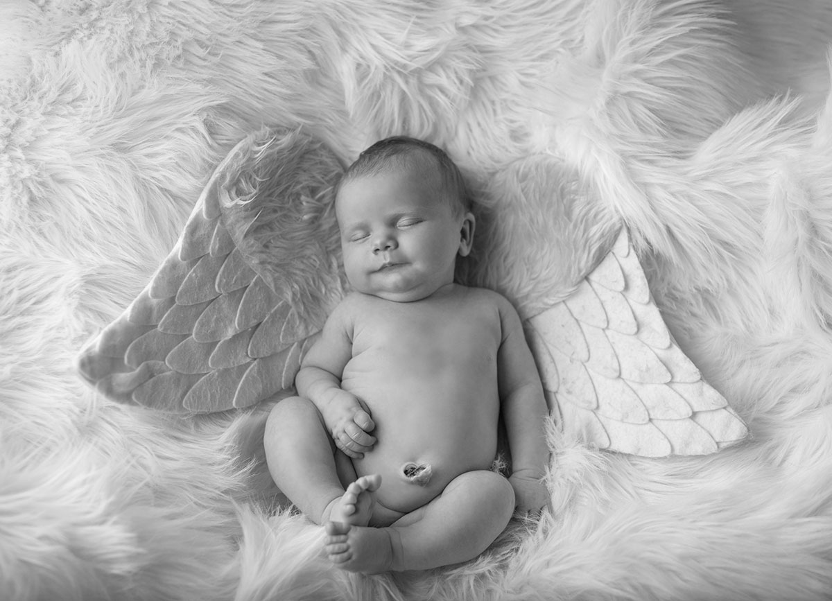 newbornfoto als engel mit flügel
